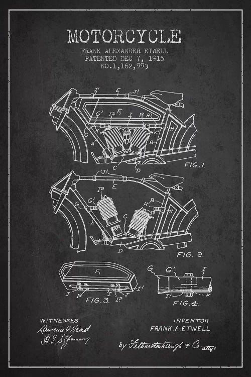 Frank A. Etwell Motorcycle Patent Sketch (Charcoal)