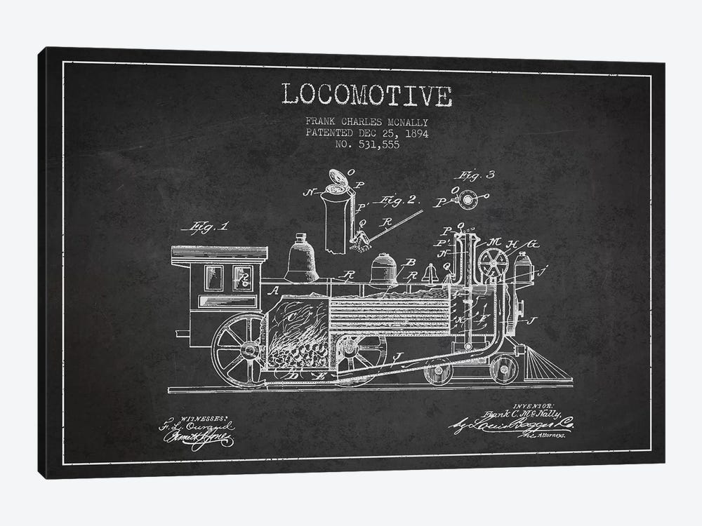 Frank C. McNally Locomotive Pattern Sketch (Charcoal) by Aged Pixel 1-piece Canvas Art