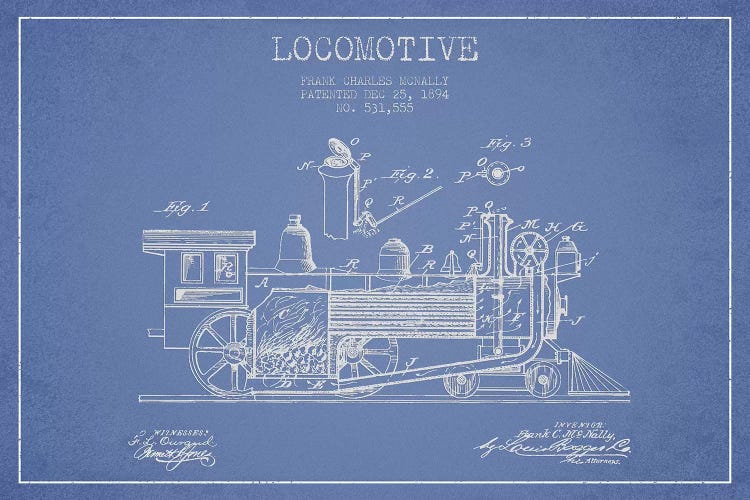 Frank C. McNally Locomotive Pattern Sketch (Light Blue) by Aged Pixel wall art