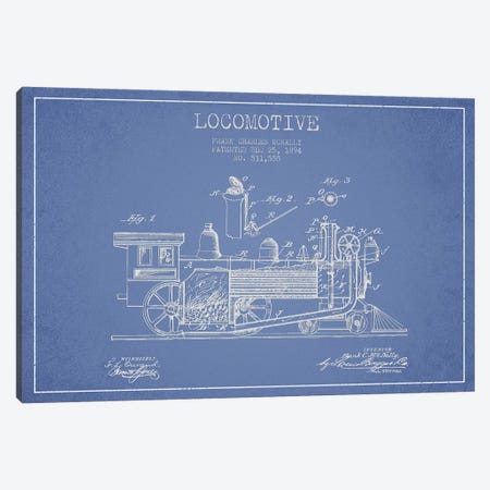 Frank C. McNally Locomotive Pattern Sketch (Light Blue) Canvas Print #ADP2888} by Aged Pixel Canvas Artwork