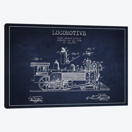 Frank C. McNally Locomotive Pattern Sketch (Navy Blue) Canvas Print #ADP2889} by Aged Pixel Canvas Art