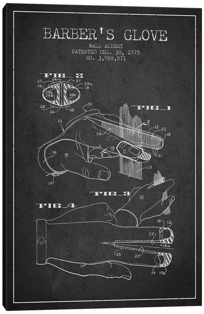 Barber's Glove Charcoal Patent Blueprint Canvas Art Print - Aged Pixel: Beauty & Personal Care