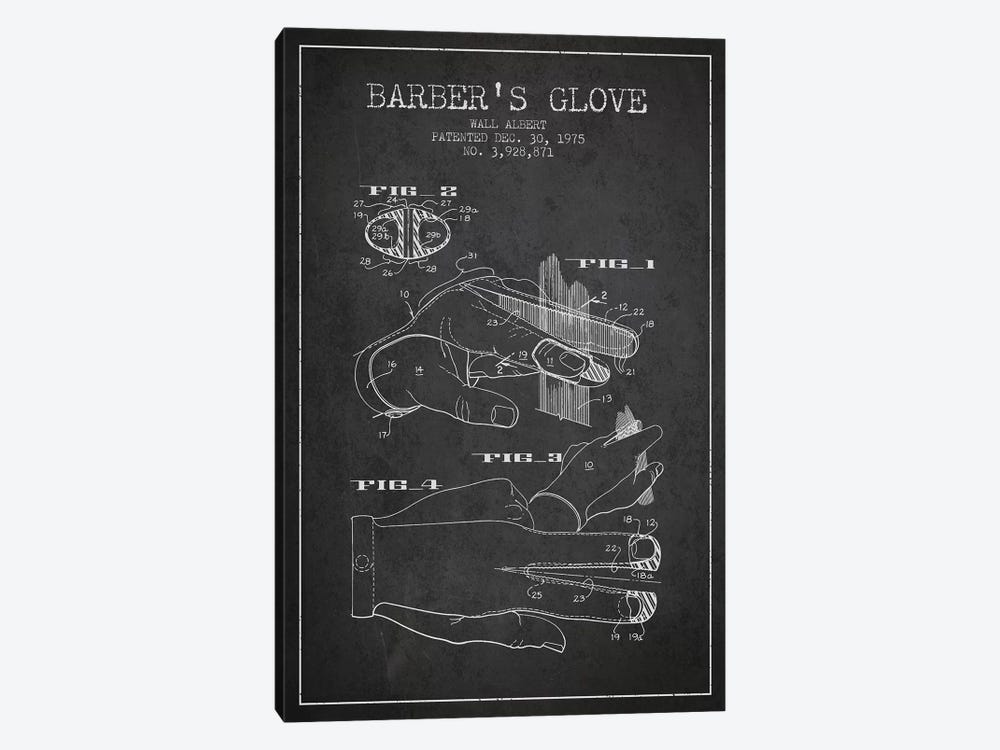 Barber's Glove Charcoal Patent Blueprint by Aged Pixel 1-piece Canvas Artwork