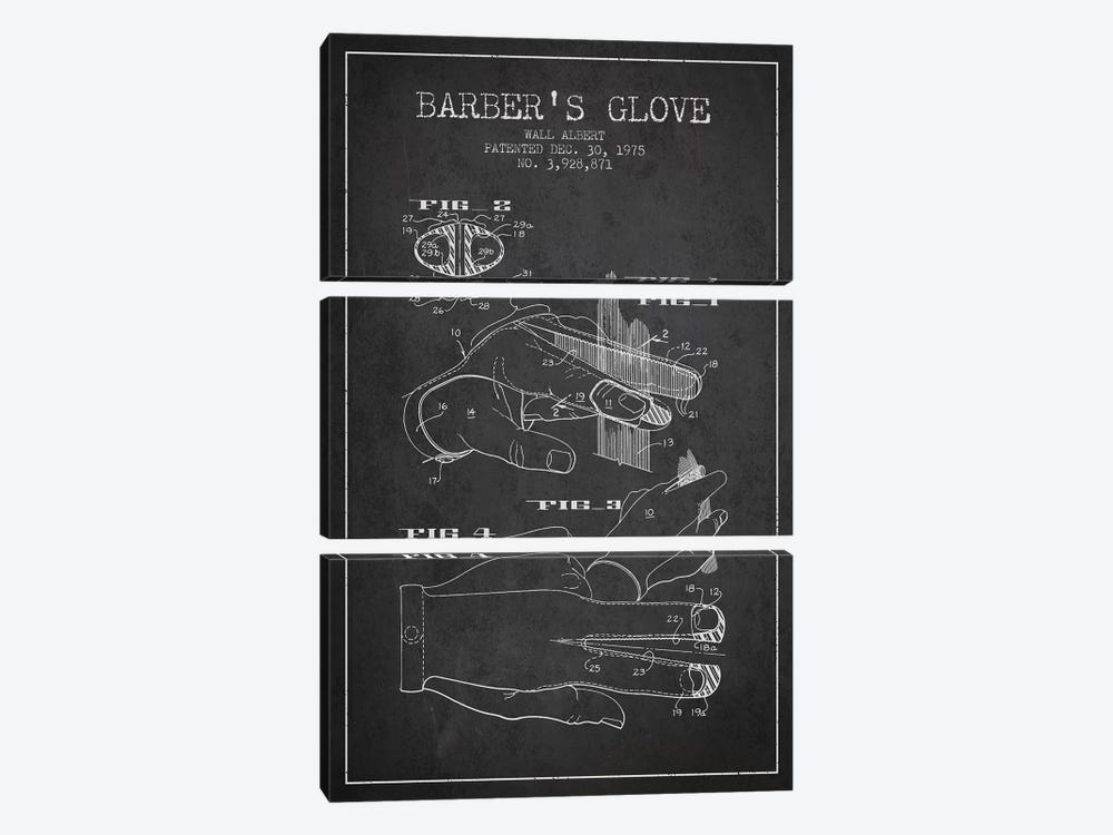 Barber's Glove Charcoal Patent Blueprint by Aged Pixel 3-piece Canvas Artwork