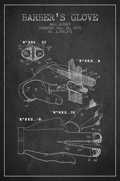 Beauty & Personal Care Blueprints: Barber's Glove Charcoal Patent Blueprint by Aged Pixel