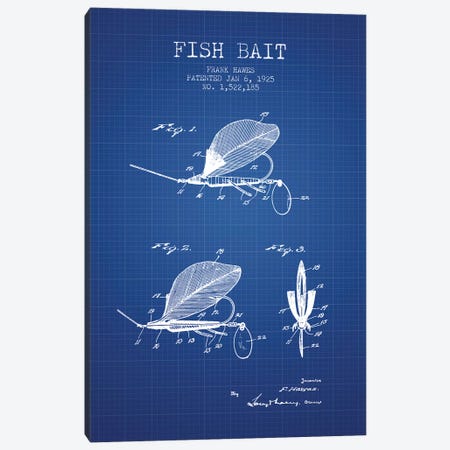Frank Hawes Fish Bait Patent Sketch (Blue Grid) Canvas Print #ADP2890} by Aged Pixel Art Print