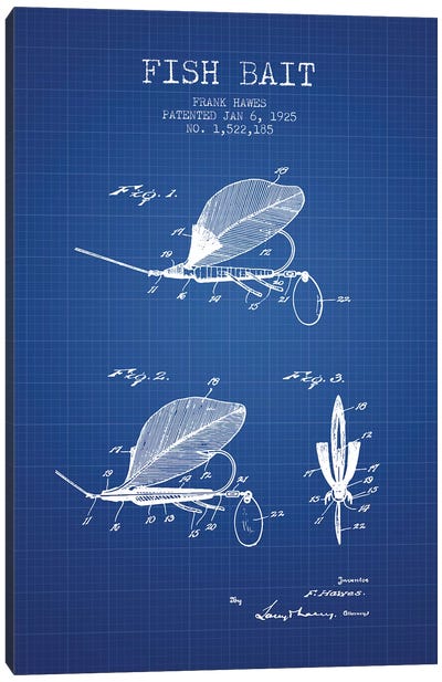 Frank Hawes Fish Bait Patent Sketch (Blue Grid) Canvas Art Print