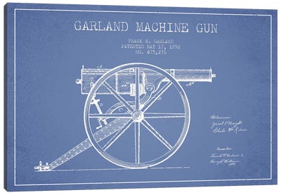Frank M. Garland Garland Machine Gun Patent Sketch (Light Blue) Canvas Art Print - Aged Pixel: Weapons