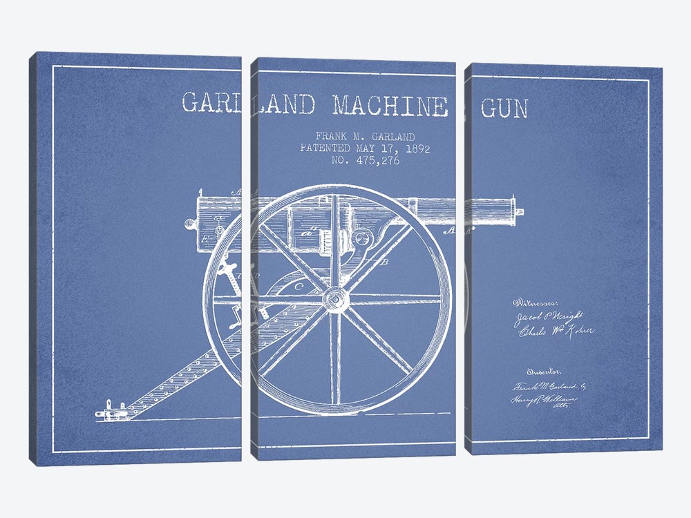 Frank M. Garland Garland Machine Gun Patent Sketch (Light Blue) by Aged Pixel 3-piece Art Print