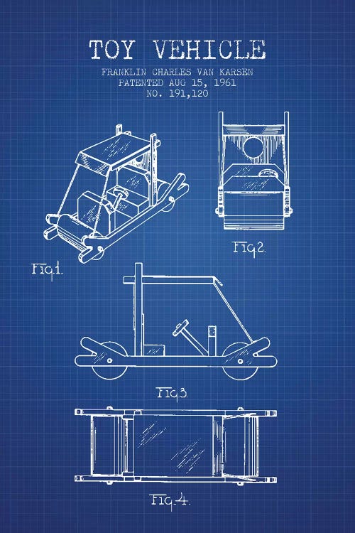 Franklin Van Karsen Flintstone Toy Car Patent Sketch (Blue Grid)