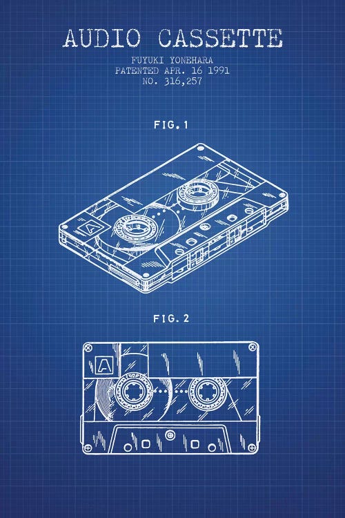 Fuyuki Yonehara Audio Cassette Patent Sketch (Blue Grid)