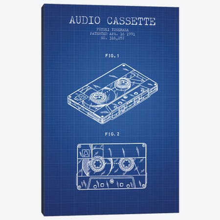 Fuyuki Yonehara Audio Cassette Patent Sketch (Blue Grid) Canvas Print #ADP2894} by Aged Pixel Canvas Wall Art