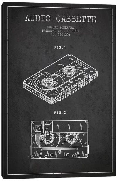 Fuyuki Yonehara Audio Cassette Patent Sketch (Charcoal) Canvas Art Print - Aged Pixel: Music