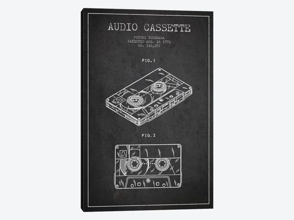 Fuyuki Yonehara Audio Cassette Patent Sketch (Charcoal) by Aged Pixel 1-piece Art Print