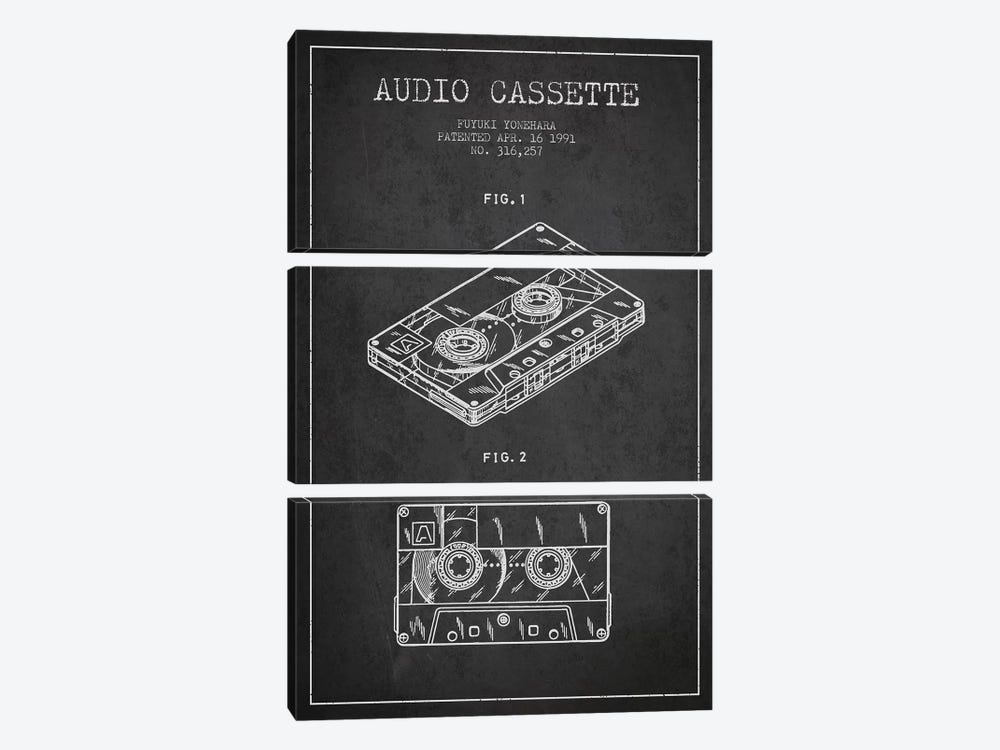 Fuyuki Yonehara Audio Cassette Patent Sketch (Charcoal) by Aged Pixel 3-piece Canvas Print
