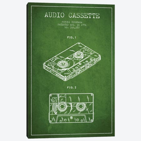 Fuyuki Yonehara Audio Cassette Patent Sketch (Green) Canvas Print #ADP2896} by Aged Pixel Canvas Artwork