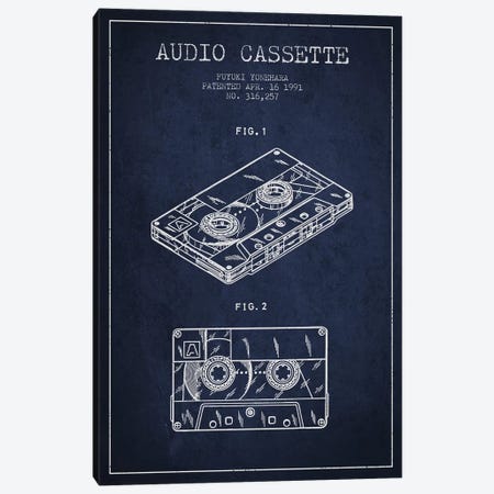 Fuyuki Yonehara Audio Cassette Patent Sketch (Navy Blue) Canvas Print #ADP2897} by Aged Pixel Canvas Art
