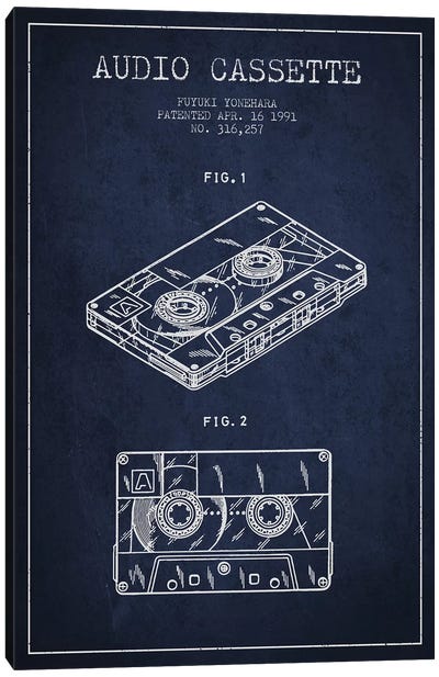 Fuyuki Yonehara Audio Cassette Patent Sketch (Navy Blue) Canvas Art Print - Aged Pixel: Music