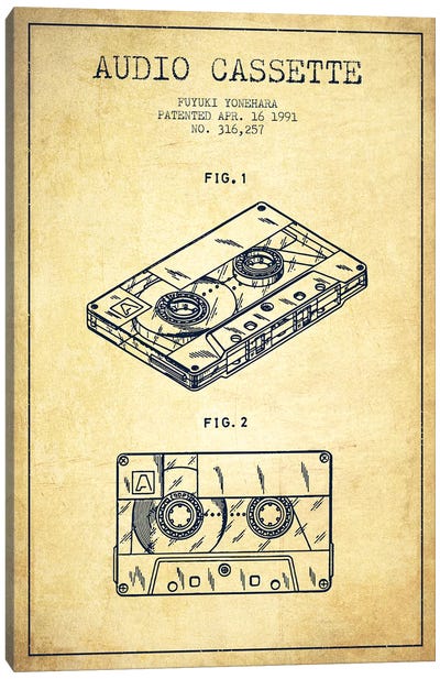 Fuyuki Yonehara Audio Cassette Patent Sketch (Vintage) Canvas Art Print - Music Blueprints