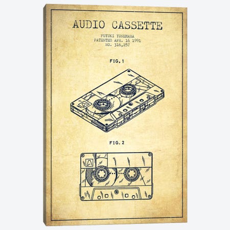 Fuyuki Yonehara Audio Cassette Patent Sketch (Vintage) Canvas Print #ADP2898} by Aged Pixel Canvas Print