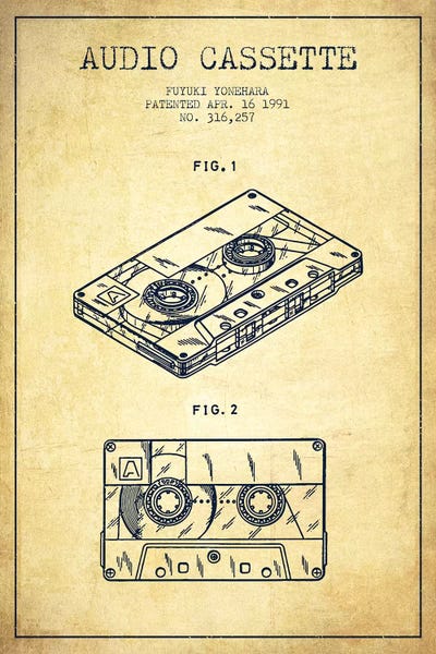 Media Formats: Fuyuki Yonehara Audio Cassette Patent Sketch (Vintage) by Aged Pixel