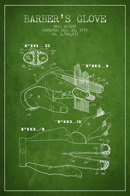 Barber's Glove Green Patent Blueprint by Aged Pixel wall art