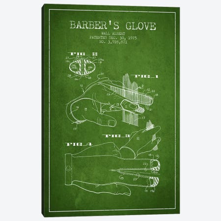 Barber's Glove Green Patent Blueprint Canvas Print #ADP289} by Aged Pixel Canvas Art Print