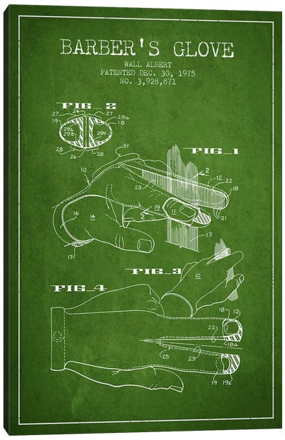 Barber's Glove Green Patent Blueprint Canvas Art Print - Fashion Accessory Art