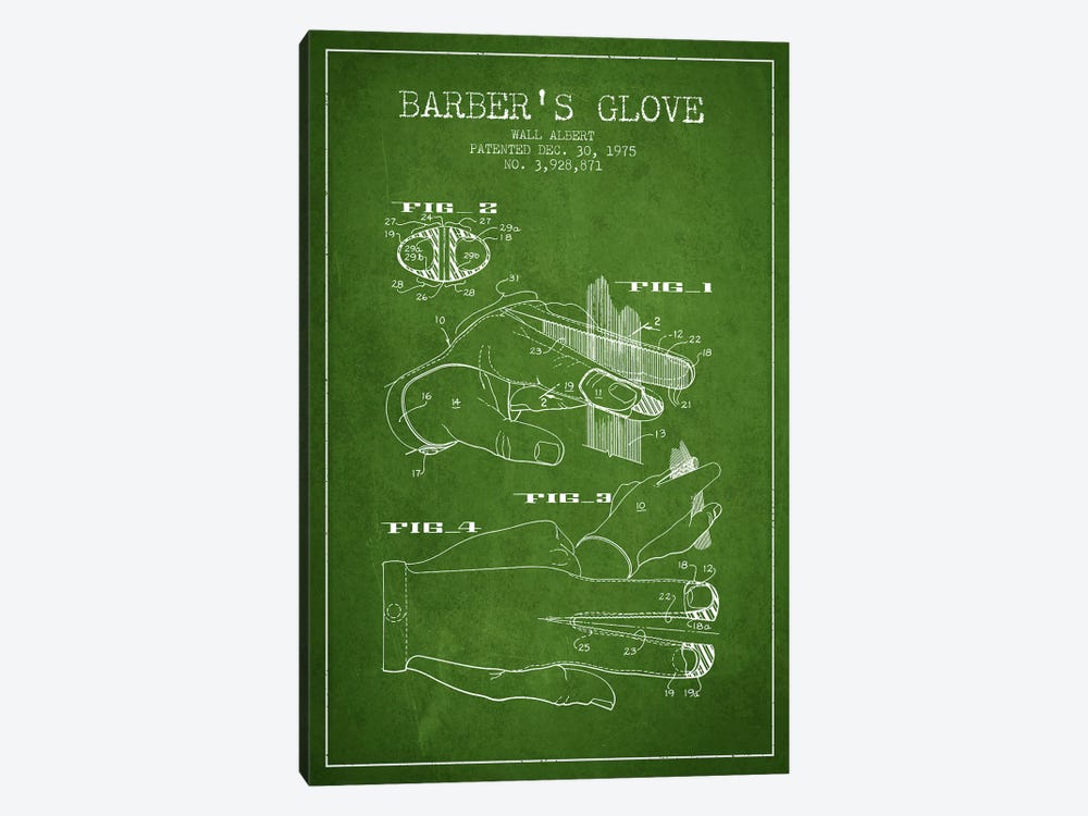 Barber's Glove Green Patent Blueprint by Aged Pixel 1-piece Canvas Art Print