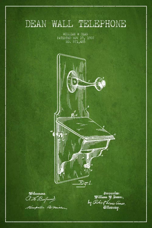 Wall Telephone Green Patent Blueprint by Aged Pixel wall art
