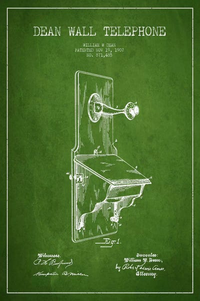 Electronics & Communication Blueprints: Wall Telephone Green Patent Blueprint by Aged Pixel