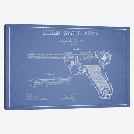 Georg Luger Arms Patent Sketch (Light Blue) Canvas Print #ADP2904} by Aged Pixel Canvas Wall Art