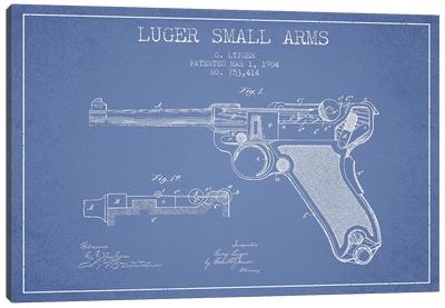 Georg Luger Arms Patent Sketch (Light Blue) Canvas Art Print - Aged Pixel: Weapons