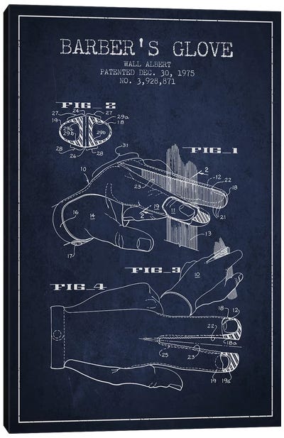 Barber's Glove Navy Blue Patent Blueprint Canvas Art Print - Fashion Art