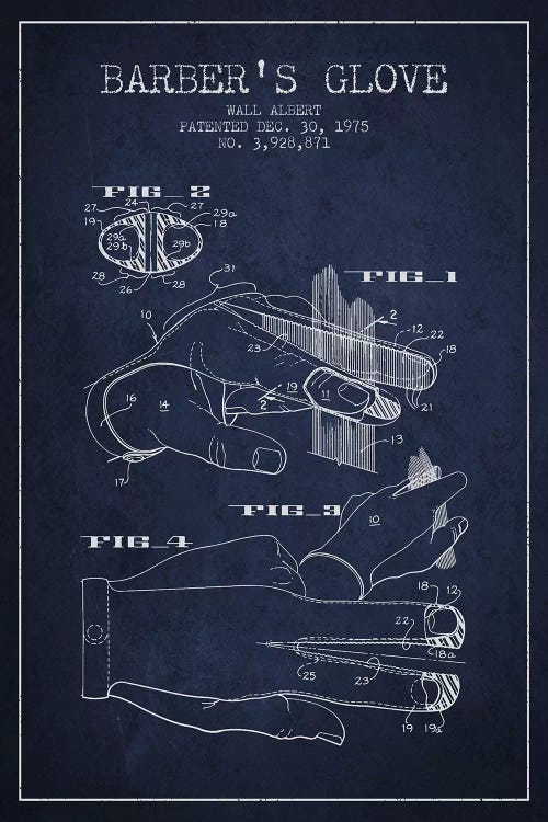 Barber's Glove Navy Blue Patent Blueprint by Aged Pixel wall art