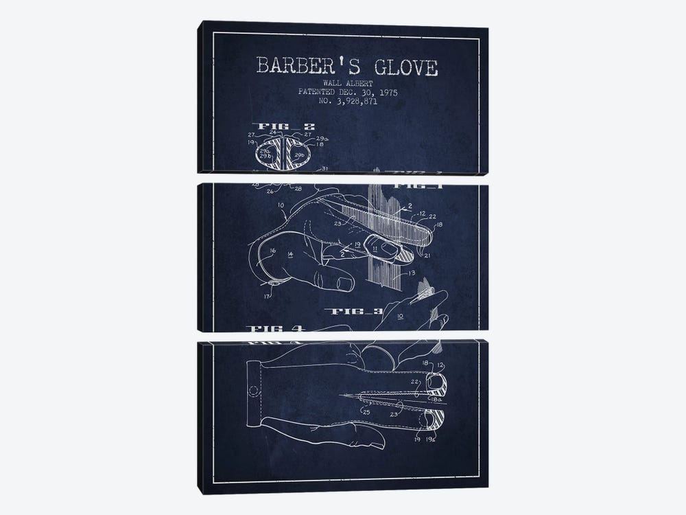 Barber's Glove Navy Blue Patent Blueprint by Aged Pixel 3-piece Canvas Print