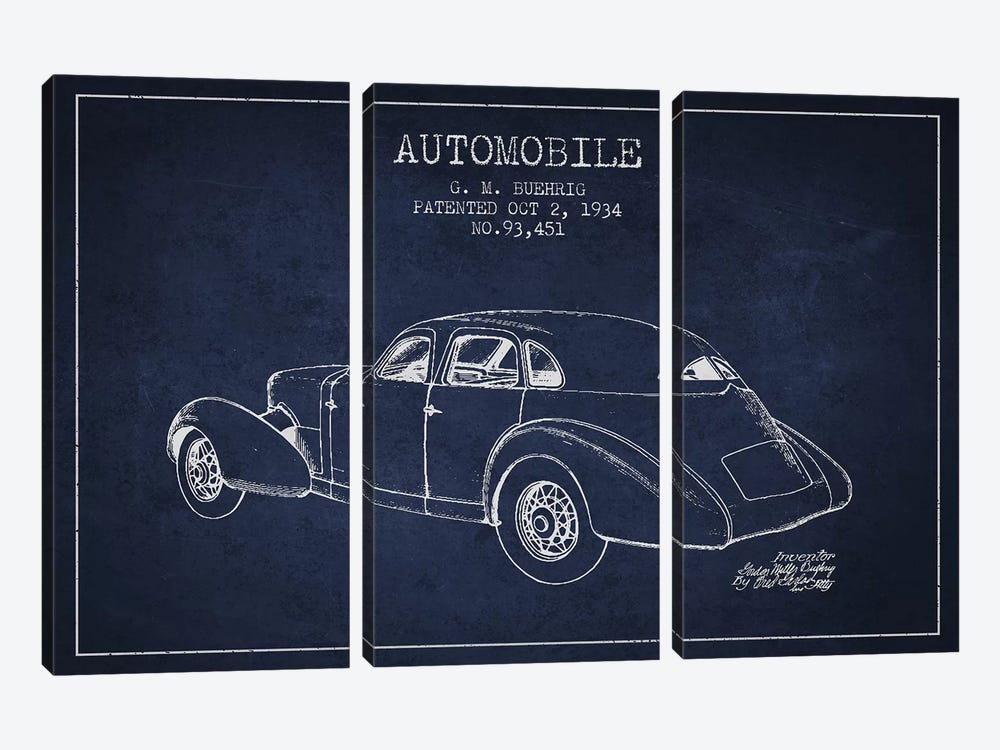 G.M. Buehrig Cord Automobile (Navy Blue) I by Aged Pixel 3-piece Canvas Print