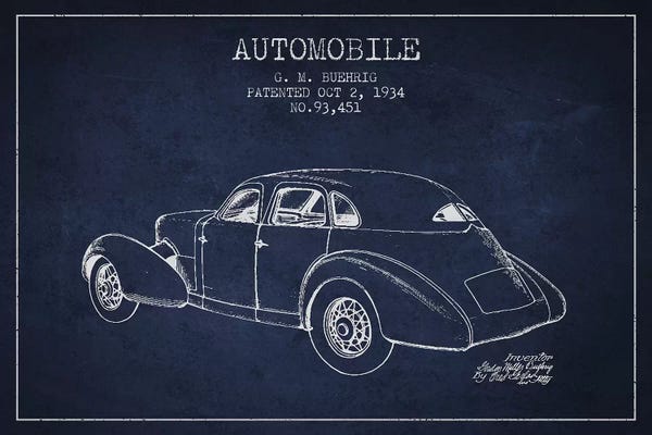Automobile Blueprints: G.M. Buehrig Cord Automobile (Navy Blue) I by Aged Pixel