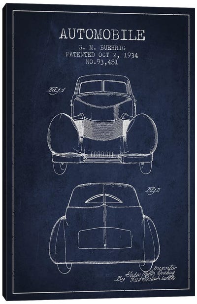 G.M. Buehrig Cord Automobile (Navy Blue) II Canvas Art Print - Automobile Blueprints