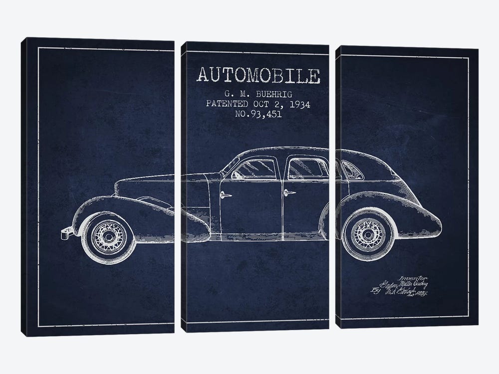 G.M. Buehrig Cord Automobile (Navy Blue) III by Aged Pixel 3-piece Art Print