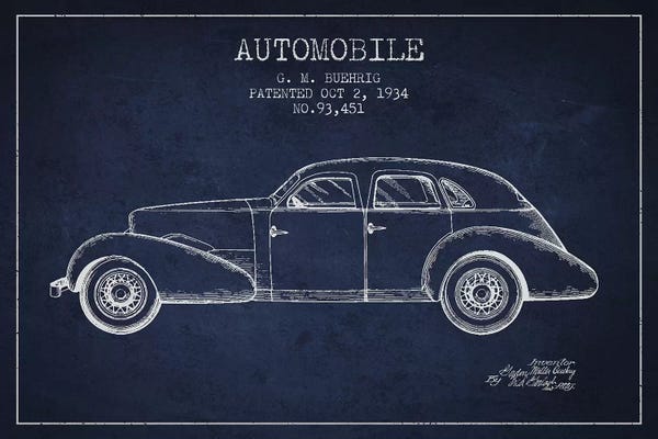 Automobile Blueprints: G.M. Buehrig Cord Automobile (Navy Blue) III by Aged Pixel