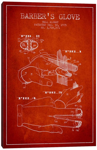 Barber's Glove Red Patent Blueprint Canvas Art Print - Fashion Accessory Art
