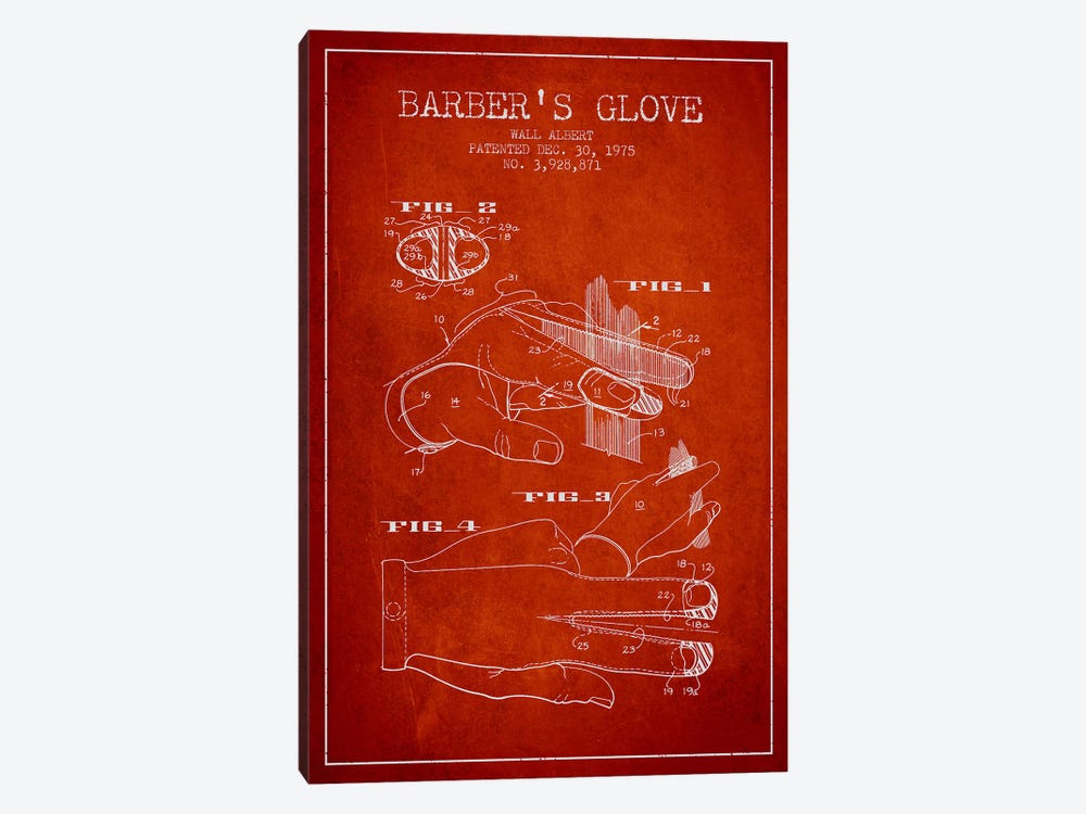Barber's Glove Red Patent Blueprint by Aged Pixel 1-piece Canvas Wall Art