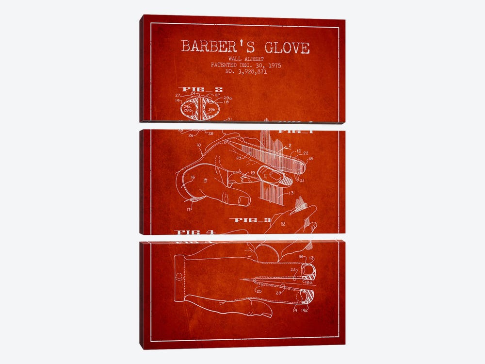 Barber's Glove Red Patent Blueprint by Aged Pixel 3-piece Canvas Artwork