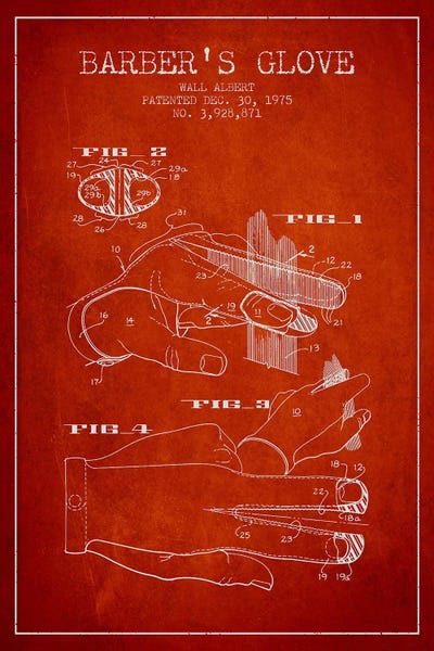 Beauty & Personal Care Blueprints: Barber's Glove Red Patent Blueprint by Aged Pixel