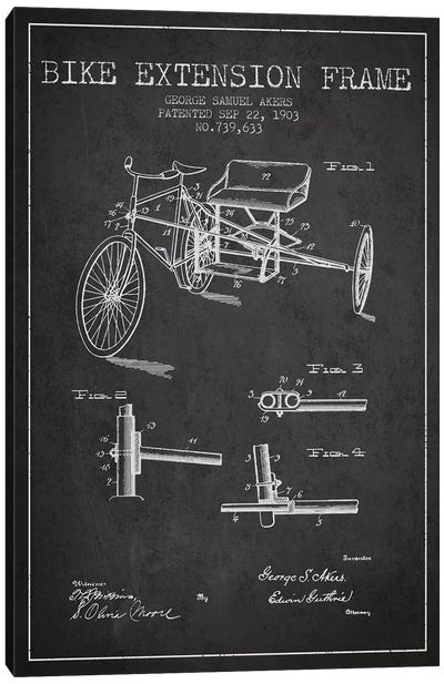 G.W. Akers Bike Extension Frame Patent Sketch (Charcoal) Canvas Art Print - Bicycle Art