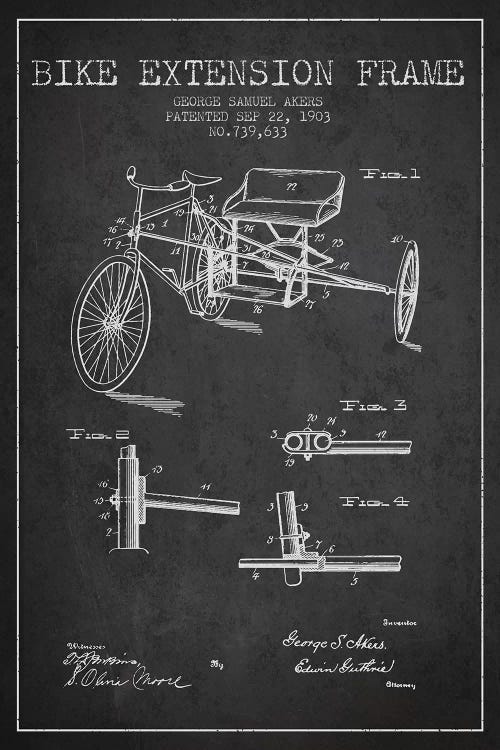 G.W. Akers Bike Extension Frame Patent Sketch (Charcoal)