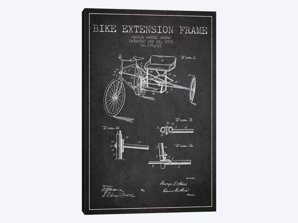 G.W. Akers Bike Extension Frame Patent Sketch (Charcoal) by Aged Pixel 1-piece Canvas Artwork