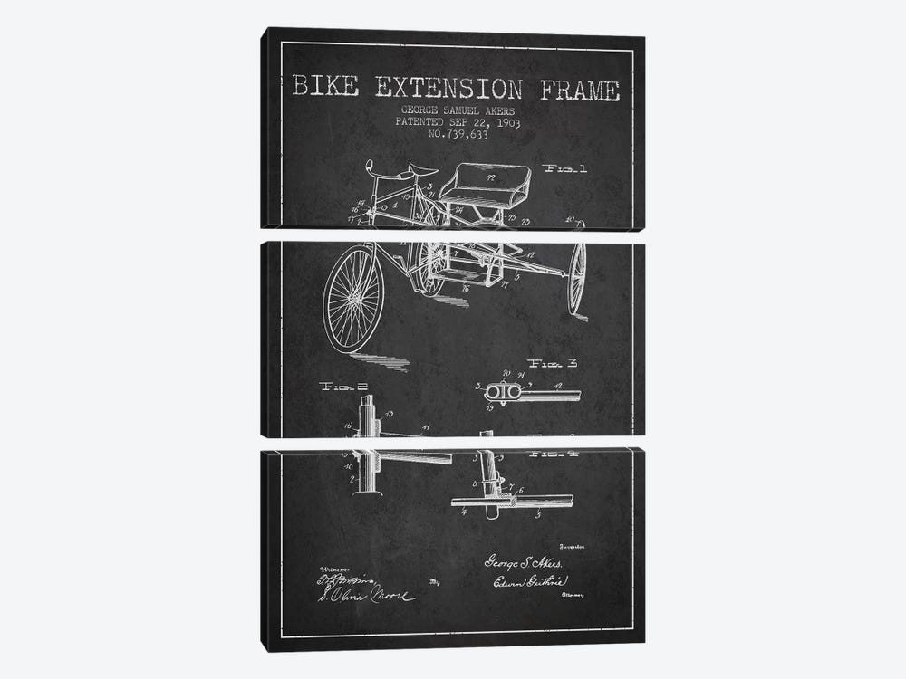 G.W. Akers Bike Extension Frame Patent Sketch (Charcoal) by Aged Pixel 3-piece Canvas Artwork