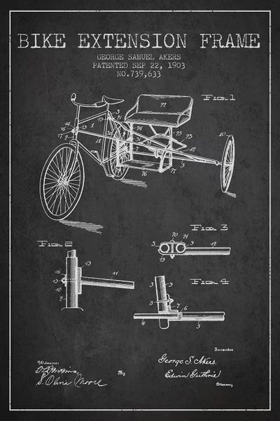 Sports Blueprints: G.W. Akers Bike Extension Frame Patent Sketch (Charcoal) by Aged Pixel